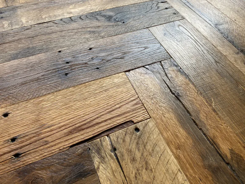 Reclaimed Industrial Hardwood Herringbone Flooring | Unique Vintage Engineered Wood - Image 2
