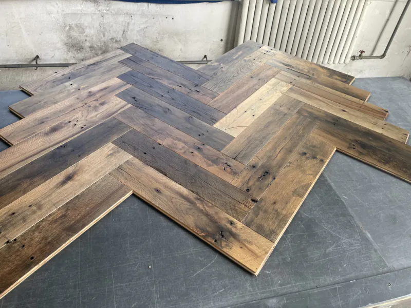 Reclaimed Industrial Hardwood Herringbone Flooring | Unique Vintage Engineered Wood - Image 3