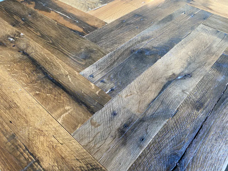 Reclaimed Industrial Hardwood Herringbone Flooring | Unique Vintage Engineered Wood - Image 5