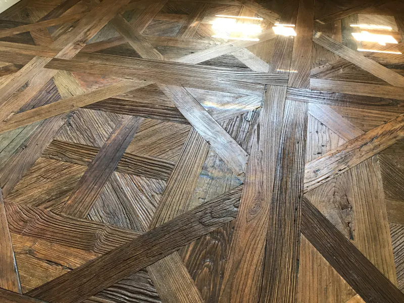 Reclaimed Elm Versailles Flooring | Handcrafted Engineered Hardwood Panels