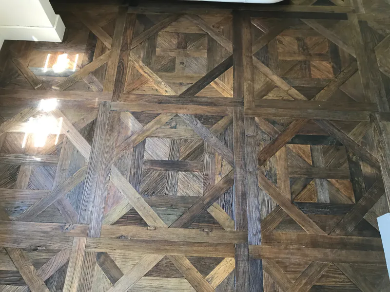 Reclaimed Elm Versailles Flooring | Handcrafted Engineered Hardwood Panels - Image 3