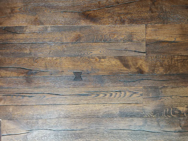 Smoked Rustic Oak Flooring with Bowtie Inlay | EF Grade European Oak - Image 4