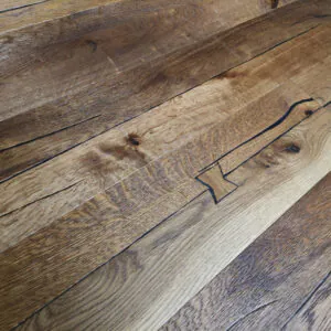 Smoked Rustic Oak Flooring with Bowtie Inlay | EF Grade European Oak