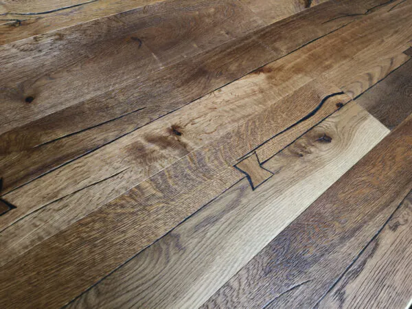 Smoked Rustic Oak Flooring with Bowtie Inlay | EF Grade European Oak