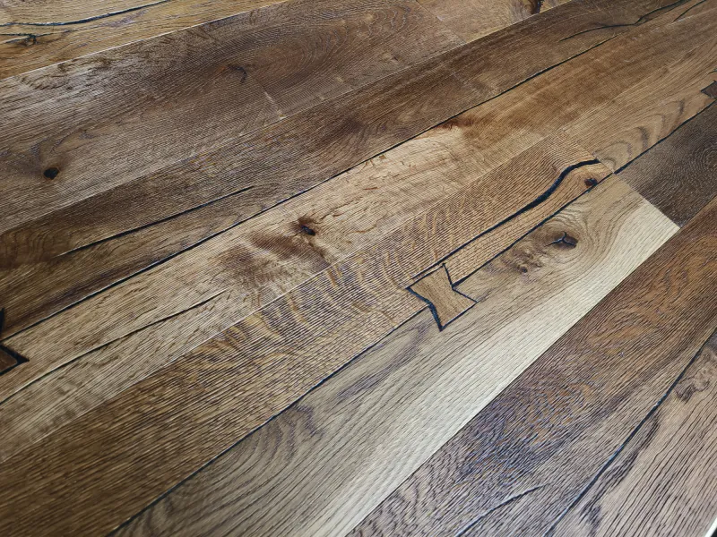 Smoked Rustic Oak Flooring with Bowtie Inlay | EF Grade European Oak