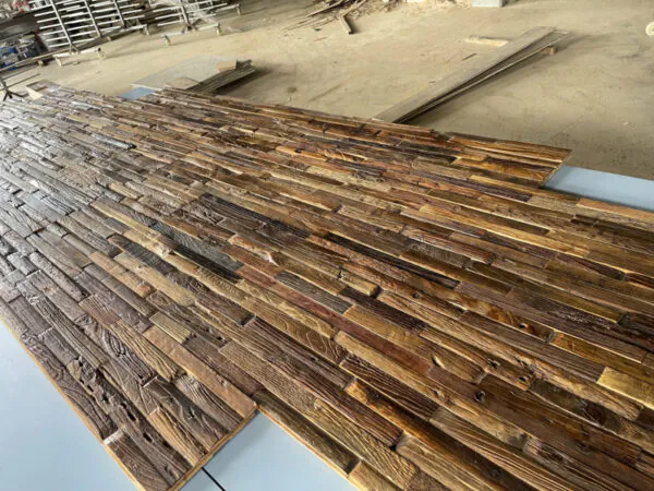 Solid Reclaimed Elm Strip Wall Panels | Sustainable Vintage Wood Walling