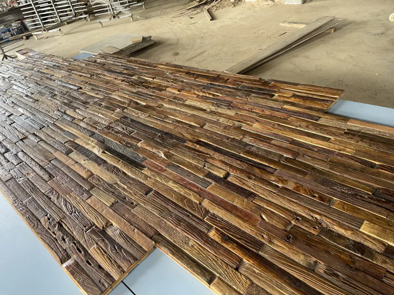 Solid Reclaimed Elm Strip Wall Panels | Sustainable Vintage Wood Walling