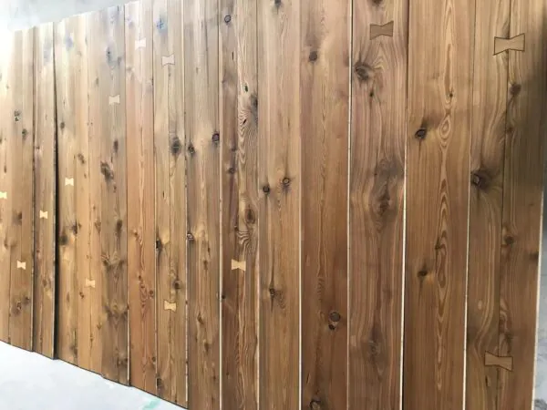 Smoked Antique Larch Wood Flooring with Bowtie | Rustic DD Grade