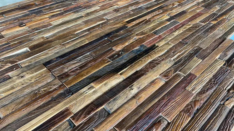Solid Reclaimed Elm Strip Wall Panels | Sustainable Vintage Wood Walling - Image 2