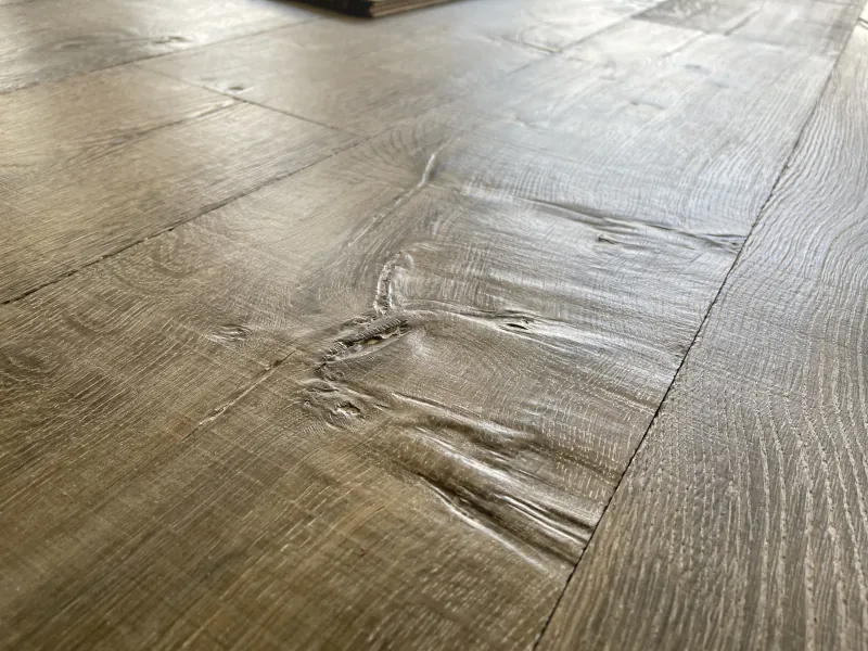 Dark Reactive Stain Shrunk Face Oak Flooring | Handcrafted Antique Finish - Image 5