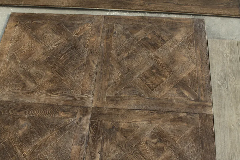 Versailles Pattern Shrunk Face Oak Flooring | Reactive Stain Antique Wood - Image 5